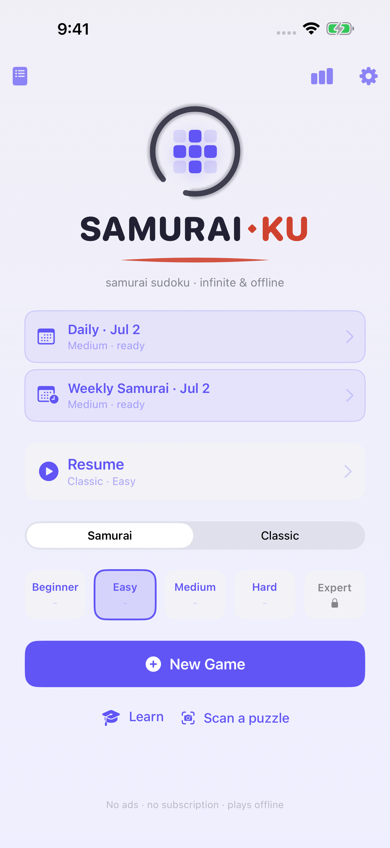 Samuraiku home screen